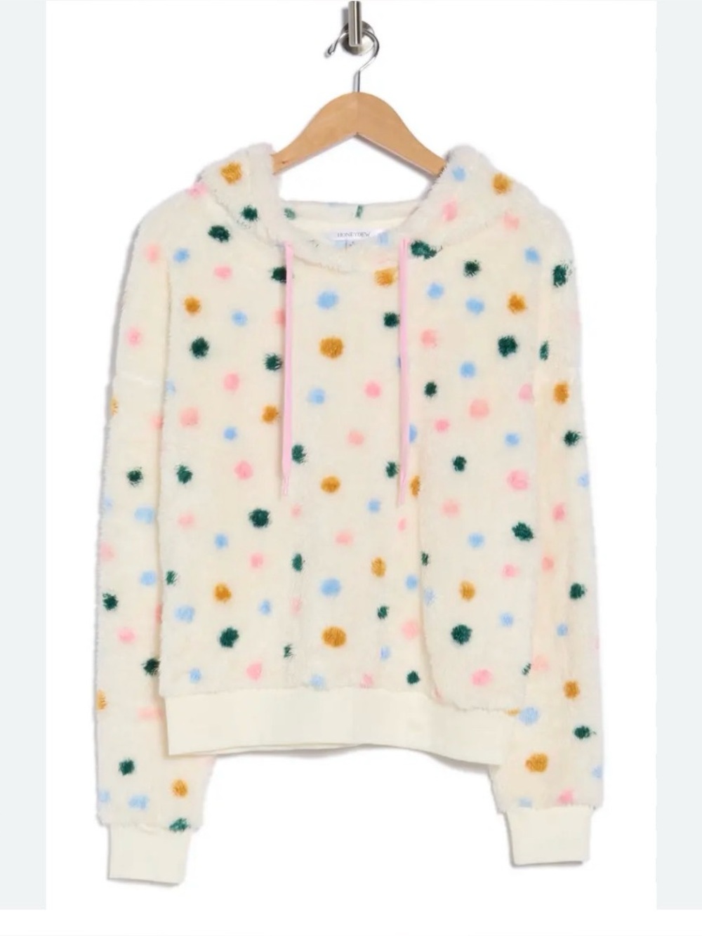 Honeydew USA Cream Fuzzy Hoodie with Multicolor Polka Dots
